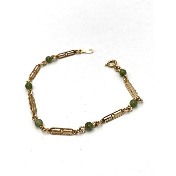 AVON Bracelet Gold Tone Green Plastic Beads Vintage Estate 6.75” - Picture 1 of 8